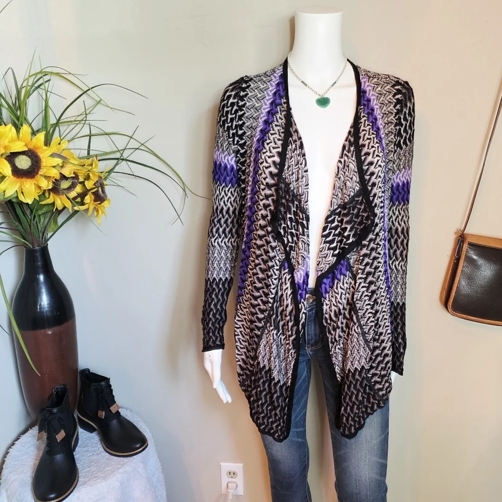 Chicos Women's Multicolor Open Front Cardigan Sweater - Picture 3 of 6